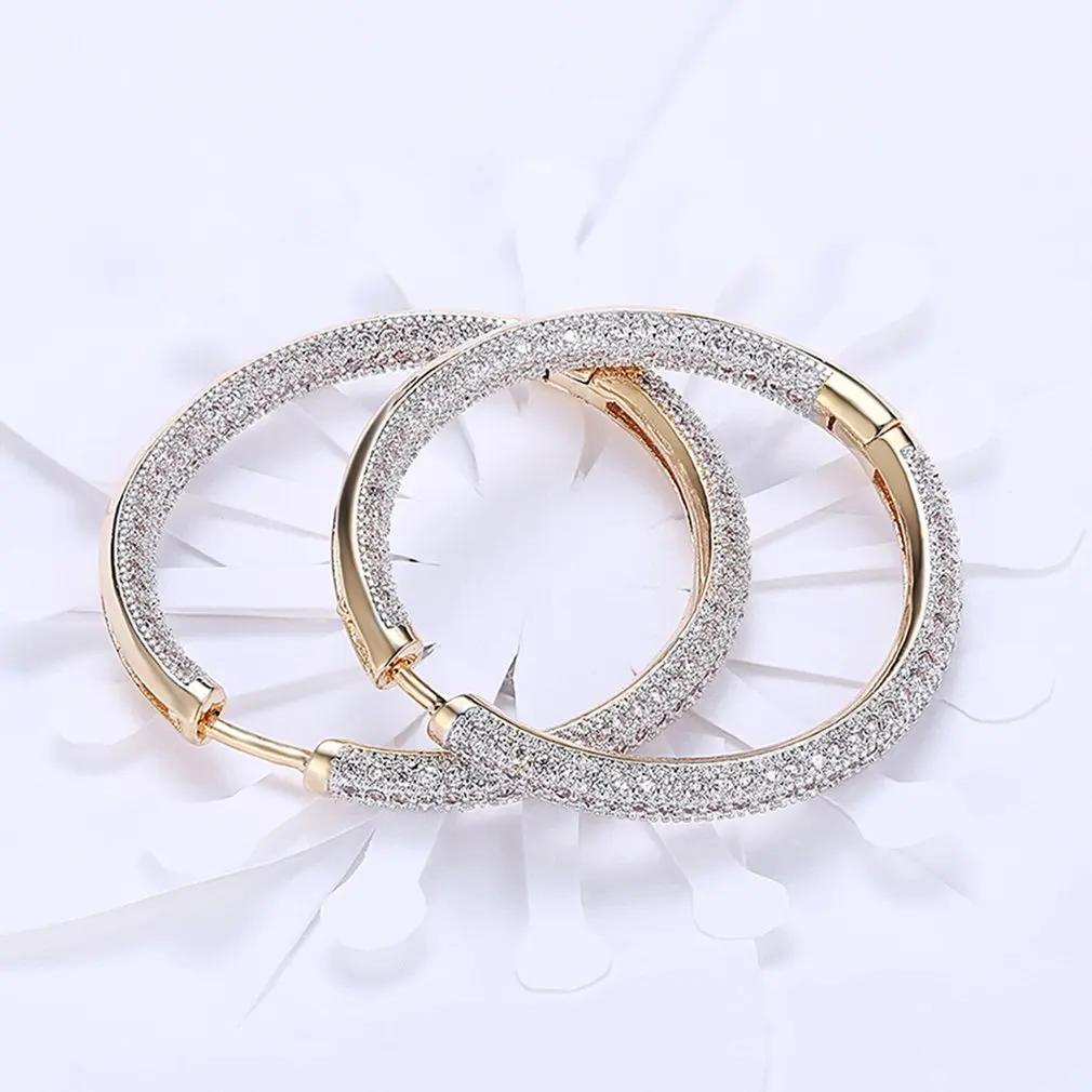 Большие круглые серьги-кольца, роскошные циркониевые серьги для девочек, стразы, украшения для ушей, свадебные украшения