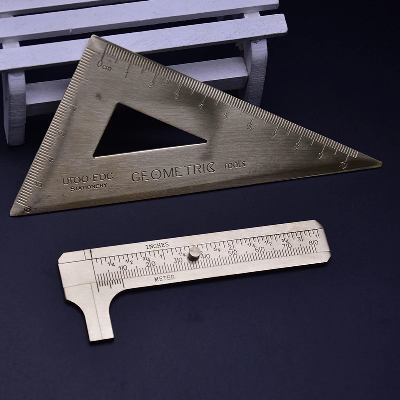 Guoyi Z007 Copper ruler Triangle ruler Caliper protractor teaching pen drawing Measuring Learn office school stationery Supplies