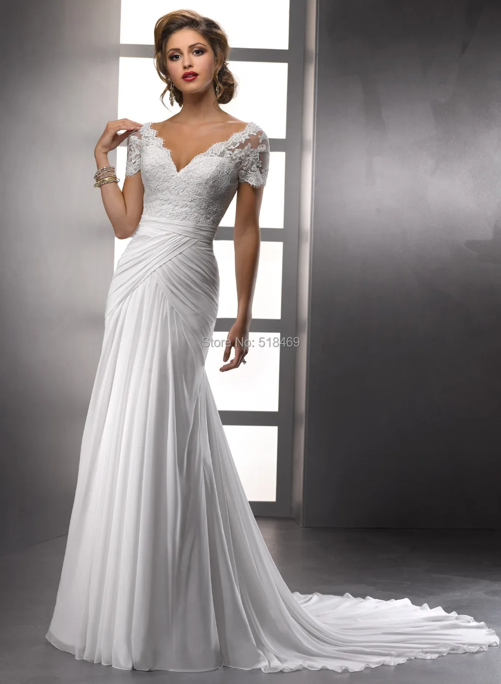 V Neck Corset Wedding Dress