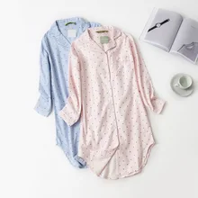 Осенние сексуальные женские ночные рубашки в полоску и горошек, хлопок, свежие простые ночные рубашки, женская одежда для сна, ночная рубашка