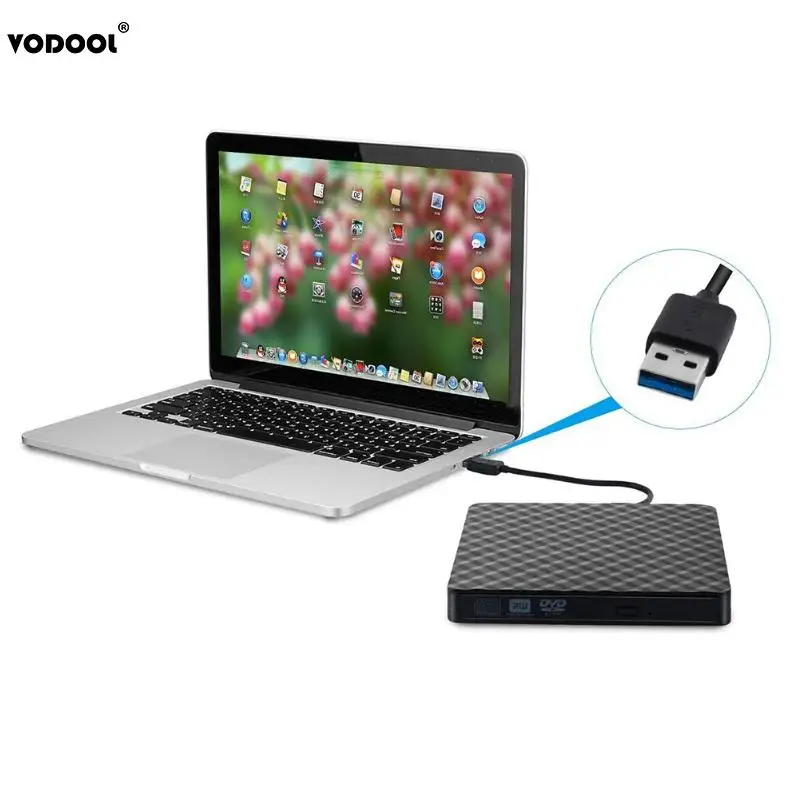 Внешний DVD проигрыватель VODOOL ультратонкий с USB3.0 функцией записи и для Loptop пк на