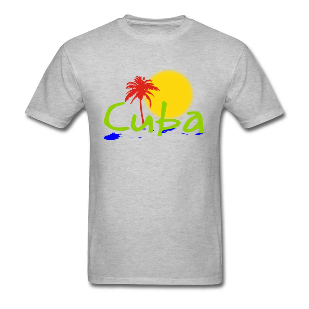 Cuba Sun tropical design gear T Shirt Short Sleeve Dominant Men's ostern Day T Shirt Custom T-shirts Round Collar Cotton Fabric Cuba Sun tropical design gear grey