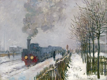 

landscape framesless canvas painting scenery masterpiece reproduction Train in the Snow the Locomotive 1875 by Claude Monet