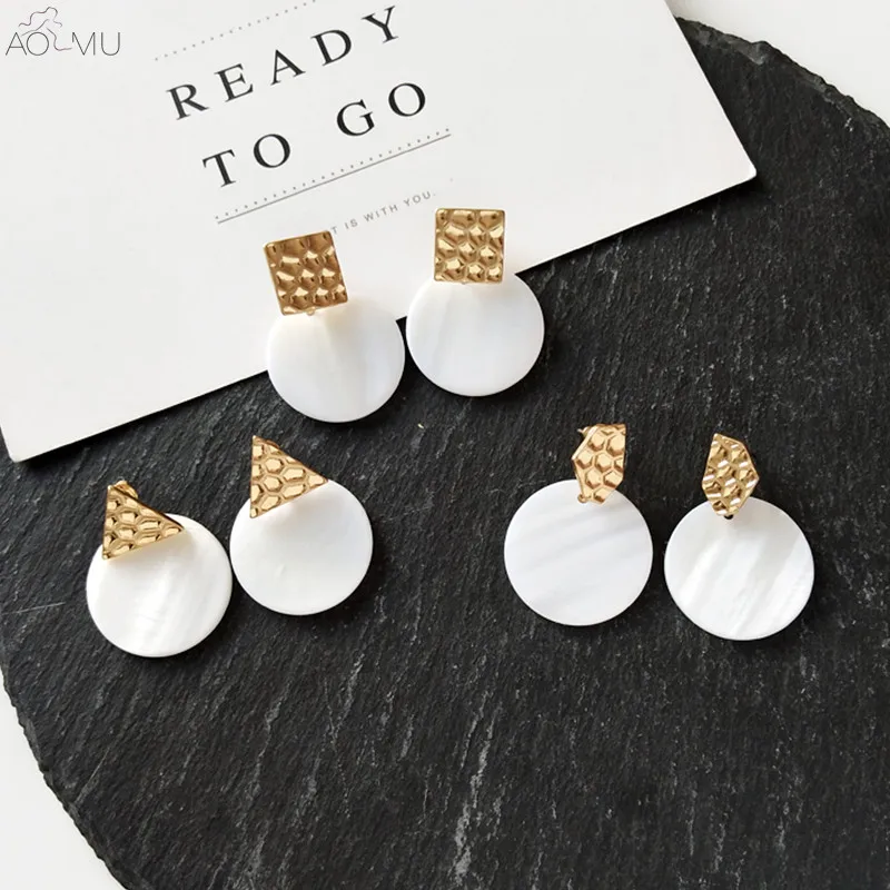

AOMU Korea Simple Round Acrylic Geometric Square Triangle Polygon Metal Pendant Earrings for Women Girl Gift Jewelry