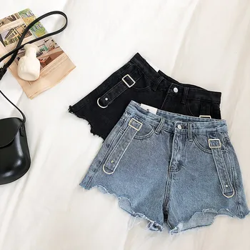 

Women Denim Shorts 2019 Summer New High Waist irregular Slim Slimming Jeans Shorts Fashion Pure color Ladies Denim Shorts JIA304
