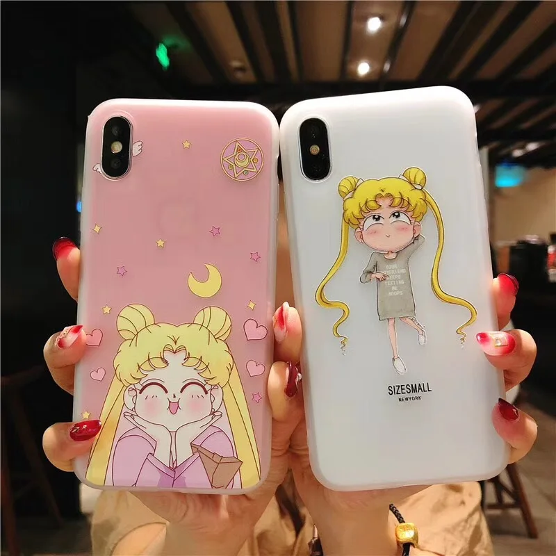 

Fundas Pink Coque Phone Cases for iPhone 8 6 6S 7 Plus X Case Japan Comic Sailor Moon Transparent Soft Silicone TPU Cover Capa
