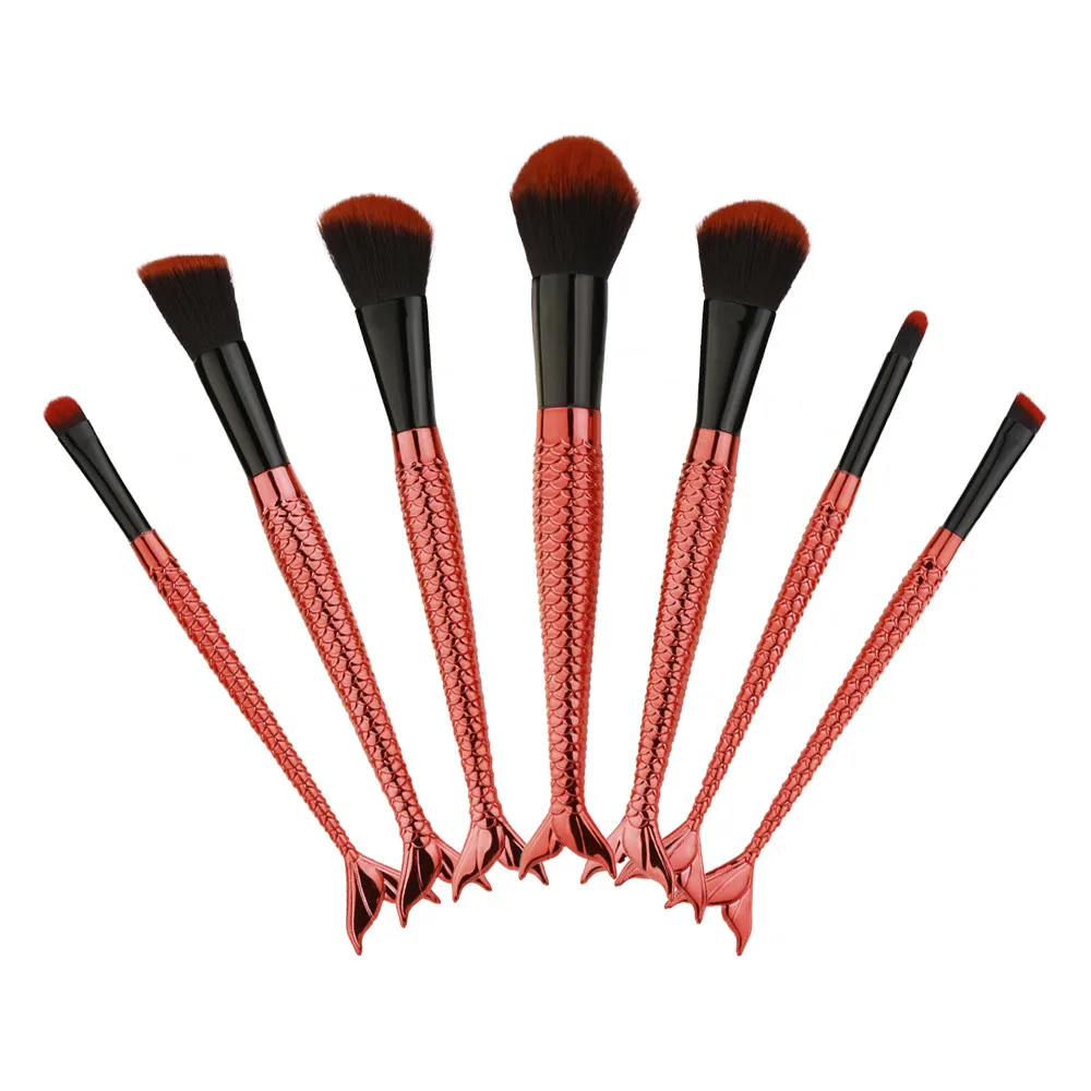 7PCS Women Mermaid Shape Make Up Foundation Eyebrow Eyeliner Blush Concealer Brushes Cosmetic Beauty Kit Tool