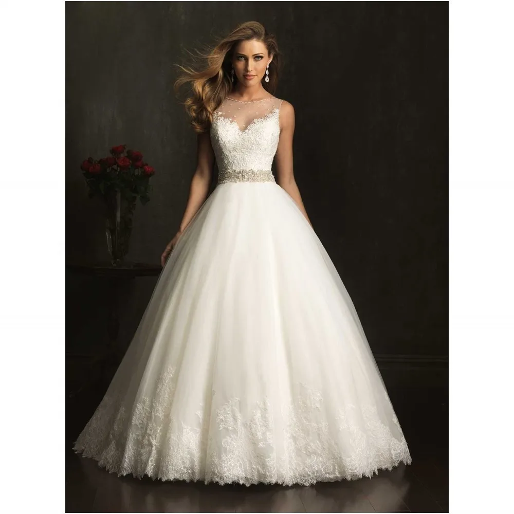 

Thinyfull Lace Wedding Dresses 2019 High Quality Beading A-line Bridal Gown Appliques Soft Tulle Vestido De Noiva With Belt