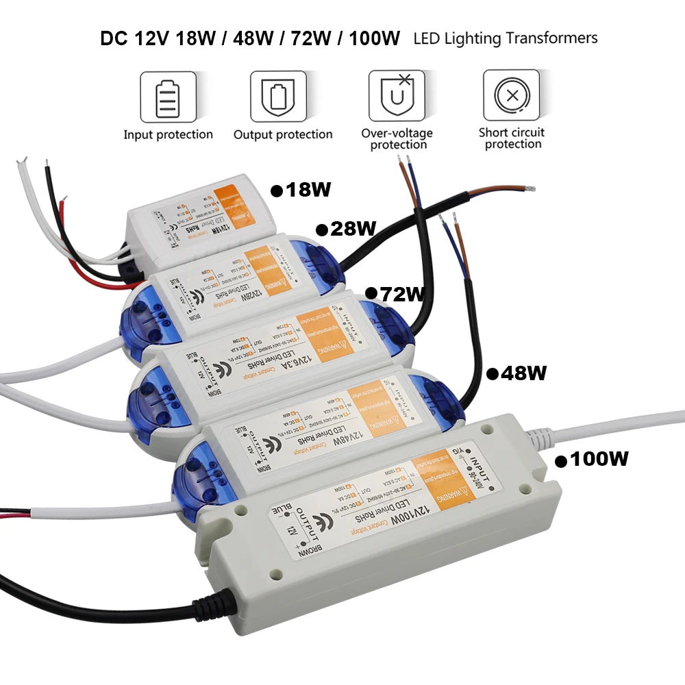 Питание DC 12 В 100 Вт/48 Вт/28 Вт/18 Вт/72 Вт Светодиодный драйвер для Светодиодный Фонари AC 90-240 В к DC 12 В трансформатор 8A 6.2A 4A 2A 1.5A адаптер