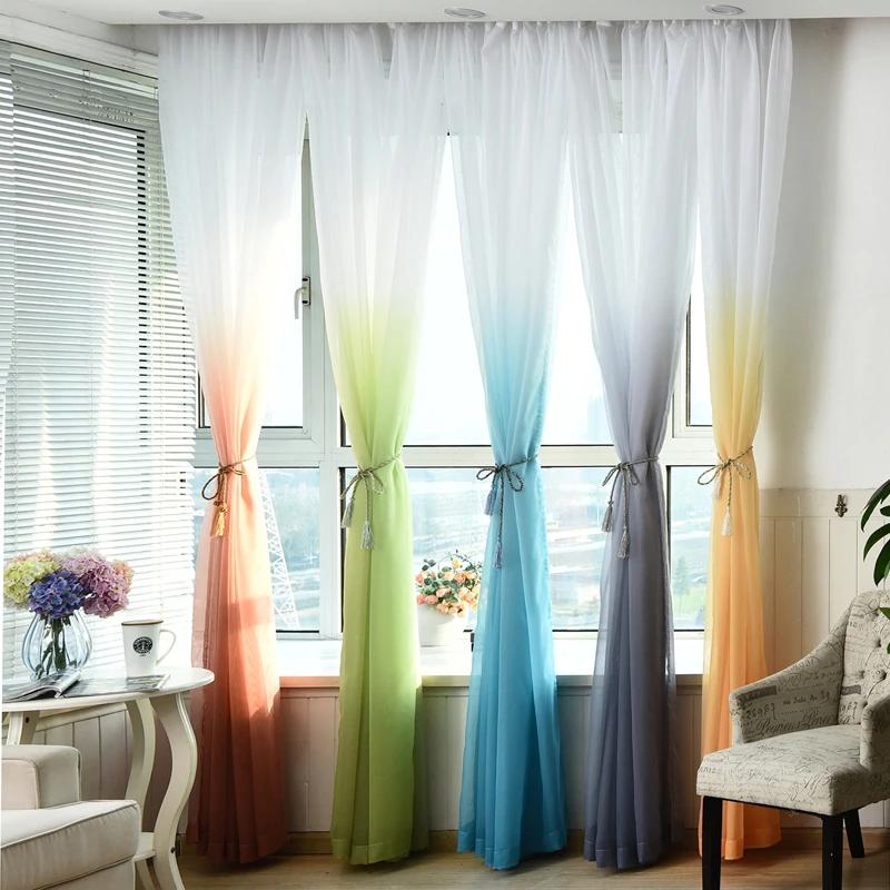 Gradient Color Modern Curtains for Living Room Bedroom Sheer Fabrics Voile Tulle Curtains Window Decoration Drapes 2