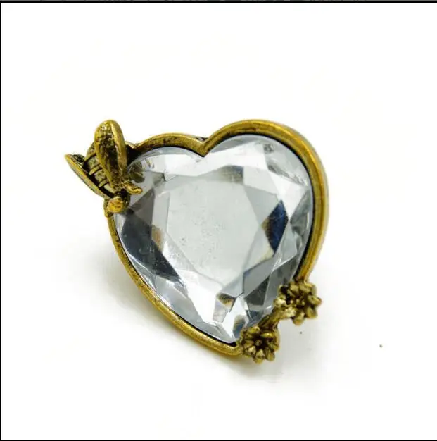 

elastic size rope chain antique bronze bee crystal heart rings for women party jewelry gift good quality fj679