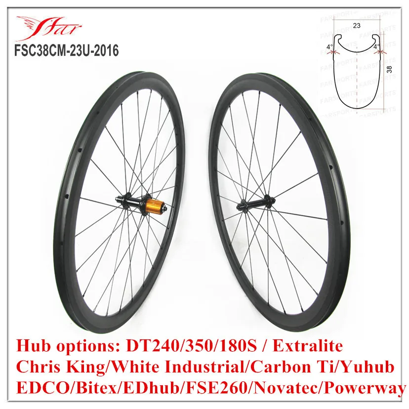 

FSC38CM-23U-2016 Farsports new upgrade carbon wheels 38mm clincher wheelset 23mm wide road bicycle wheel 20/24H U shape rims