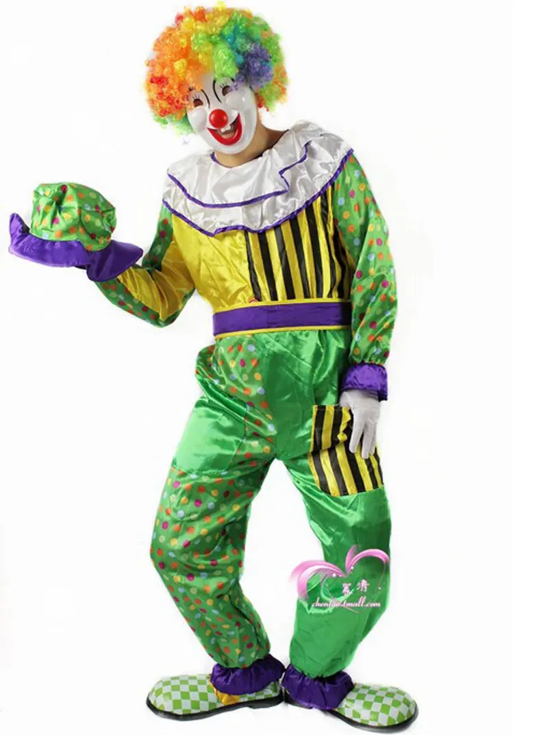 Горячая Распродажа смешной костюм клоуна для косплея вечерние шляпы для Хэллоуина+ одежда+ брюки перчатки