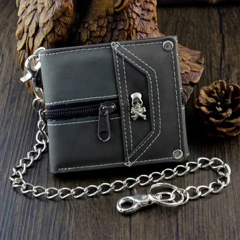 

Student Boys Trifold Card Cavans Wallet Coins Purse with Anti Thief Chain