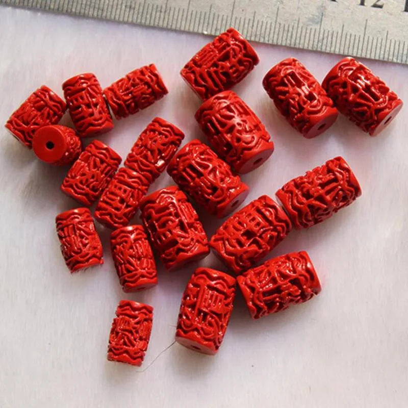 10 шт./лот резные цилиндрические бусины Cinnabar 8 5x13 мм 11 5x16 натуральные красные для