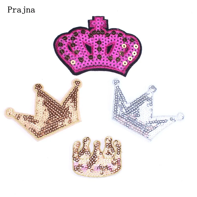 

Prajna Shiny Sequins Crown Patch Iron On Patches Sew On Applique Patch For Clothes Stickers Garment Accessories DIY Parches