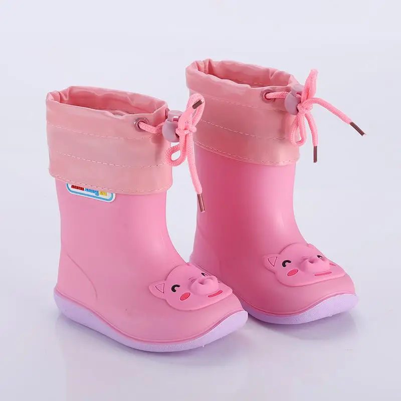 Детские резиновые сапоги, резиновые ботинки для девочек, водонепроницаемая обувь для маленьких мальчиков, Нескользящие теплые детские резиновые сапоги, всесезонные съемные - Цвет: Pink PU Mesh