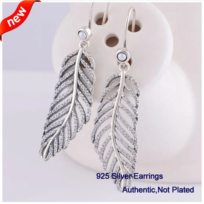 

Light as a Feather Earring with Clear Cubic Zirconia 925 Sterling Silver Jewelry Free Shipping