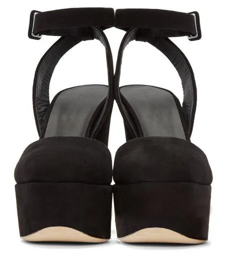 Mujer Plataforma Alto Peep Abierta Punta Del De Toe Verano Sandalias Para Zapatos Size34 43 Vestir Tacón Señoras Talón Ante Negro 4q5xWz