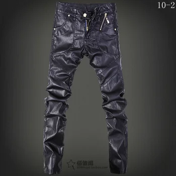 

Spring 2017 winer men brand fashion casual thermal Locomotive slim tight leather pants men's trousers ! free shipping