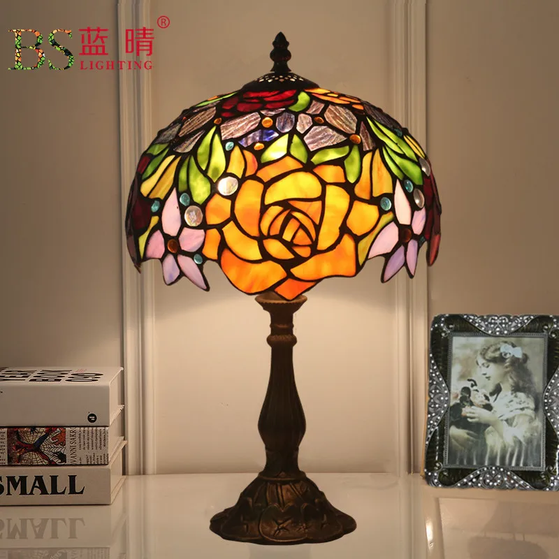 Antique Nordic Art Deco Turkish Mosaic Rustic Stained Glass Red Bedroom Bedside Desk office Table Lamp Light For Living Bed Room