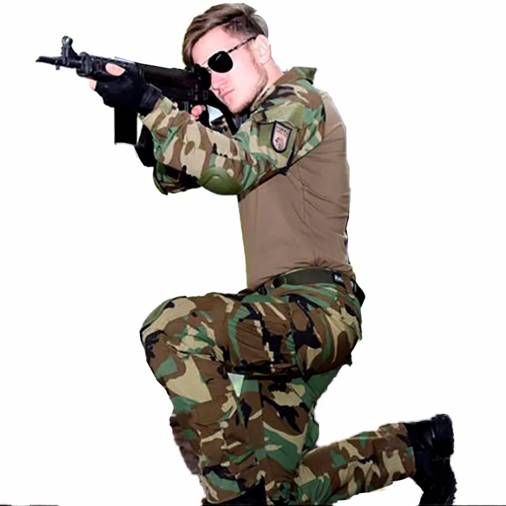 Охотничья Униформа Ghillie, хлопковая рубашка для мужчин, для спорта на открытом воздухе, военные тактические штаны, армейские брюки-карго, женские с защитными накладками