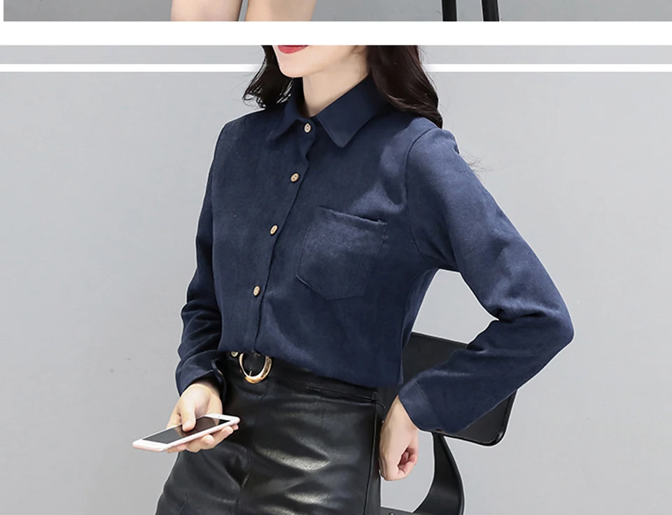 Вельветовые корейские винтажные женские рубашки с отложным воротником Модные осенние повседневные женские блузки с длинными рукавами Топы Новое поступление T7O713A