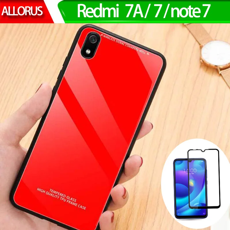 

Anti-knock Tempered glass + Case Redmi 7a 7 Redmi Note 7 Glass Case Silicone PC Case On For Xiaomi Redmi 7A 7 Note 7 GLASS CASE