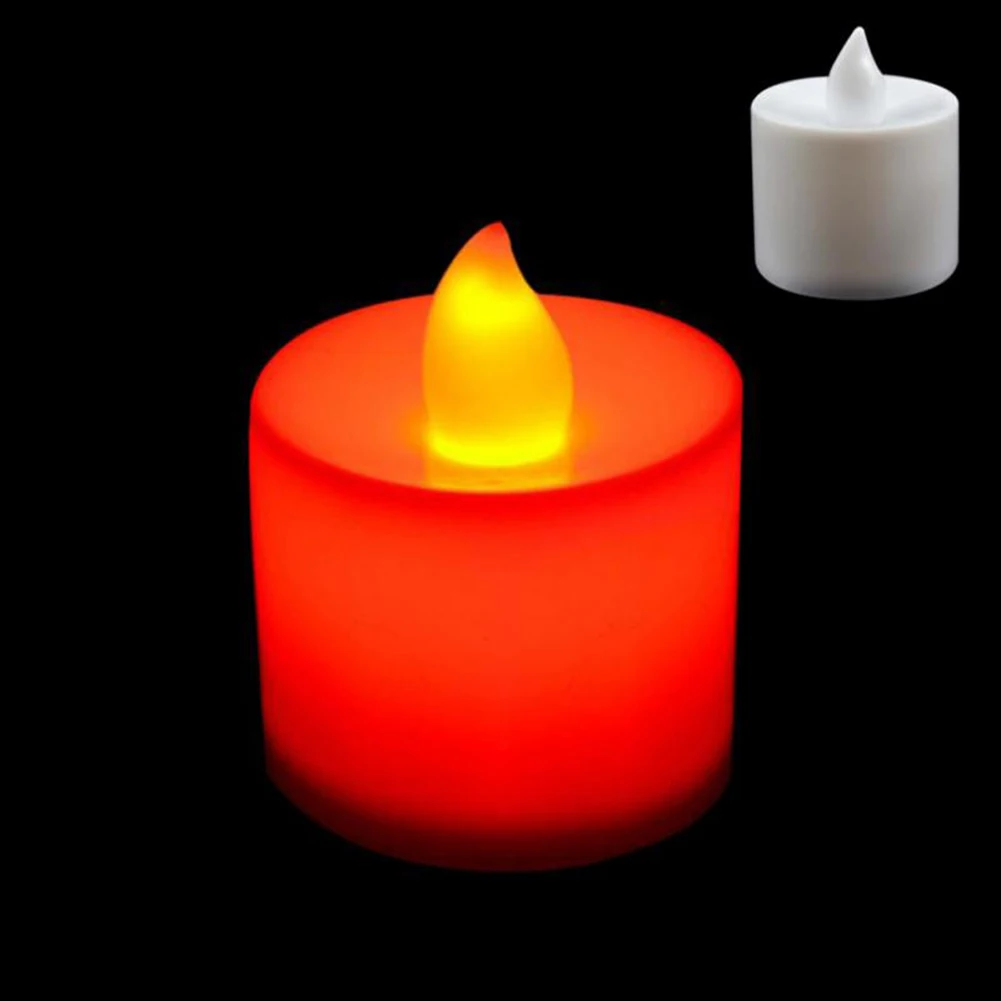 Creative LED Candle Light, Multicolor Lamp Simulation Color Flame Candles Light, Home Wedding Birthday Party Decor Night Light - Color: Red