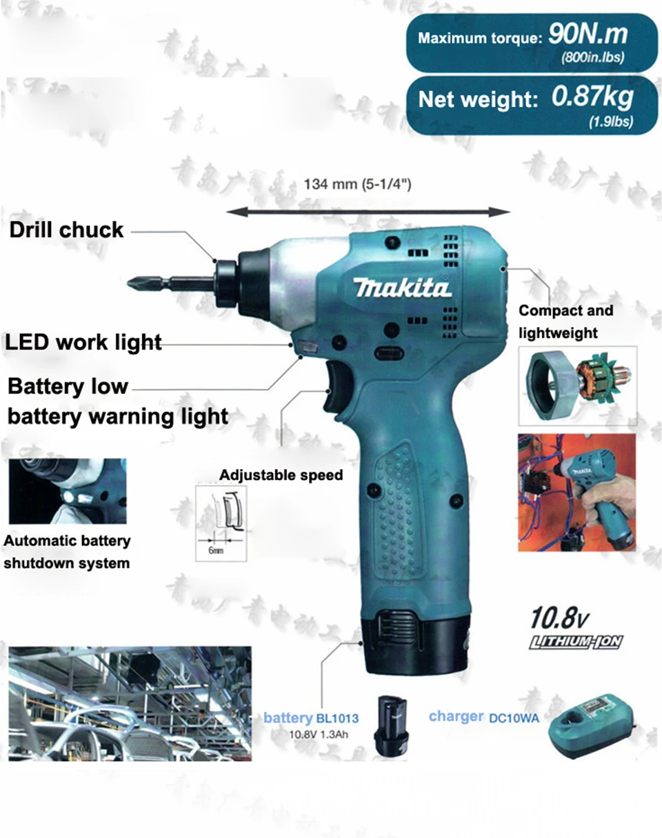 Япония Makita TD091DNWE аккумуляторная ударная отвертка электрическая отвертка 3000 ipm 2400 об/мин 10,8 В 90N. М