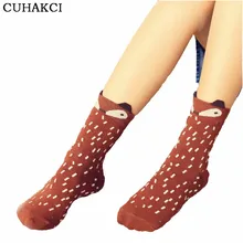 Высококачественные весенние женские носки повседневные женские носки дышащие впитывающие пот женские носки из чистого хлопка с рисунком лисы для девочек W035