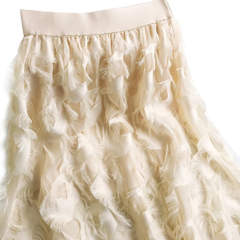 B женская элегантная шифоновая юбка с кисточками и перьями, с высокой талией, феи, длиной до колена, вечерние юбки faldas mujer moda harajuku