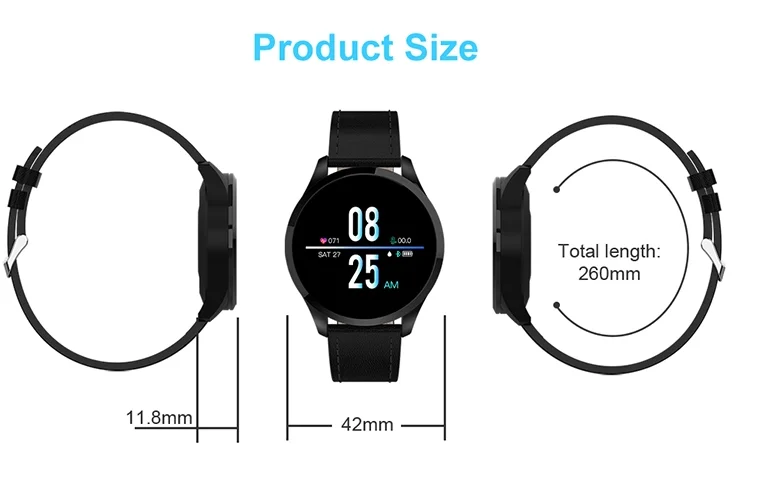 Q9 Steel Tempered Glass Round Screen Smart Watch with Heart Rate Monitor IP67 Waterproof Smart Bracelet