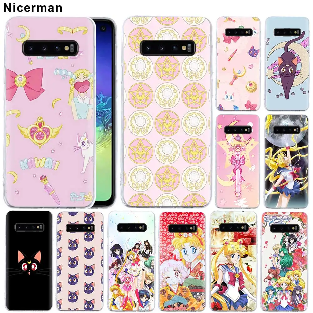 

Clear Soft Silicone Case for Samsung Galaxy S10 Plus S10e S9 S8 Plus Note 8 9 M30 Cover Anime Kawaii Sailor Moon Patterns TPU Sh