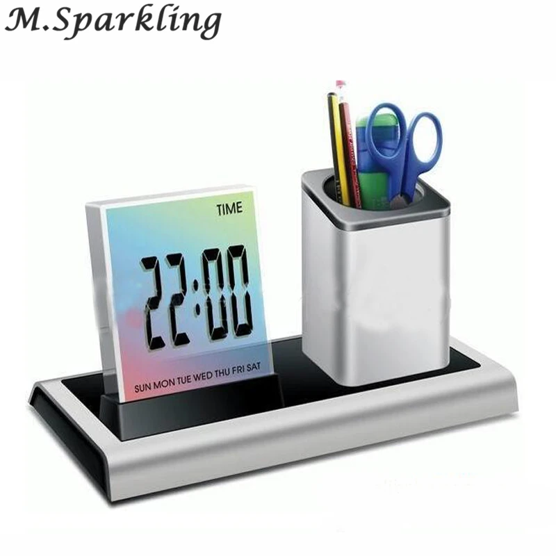 Calendar Thermometer Alarm Clock Pen Holder School Office Supplies