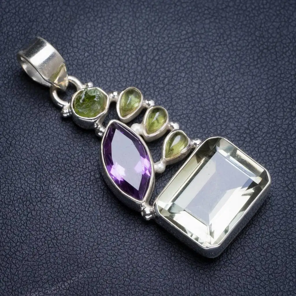

Natural Green Amethyst and Amethyst,Green Amethyst Rough 925 Sterling Silver Pendant 1.75" Y5081