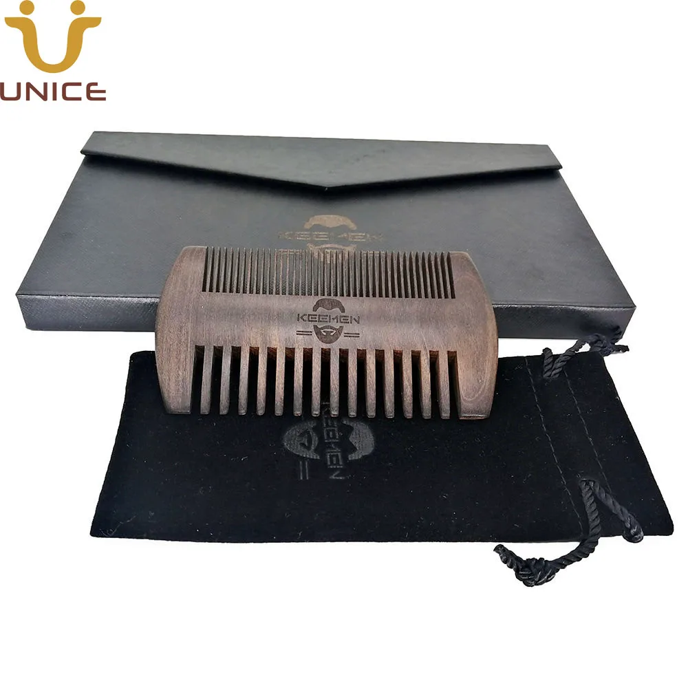 

100pcs/lot Custom Your LOGO Fine & Coarse Tooth Ebony Blackwood Beard Combs Hair Combs in Gift Box & Pouch with Customized LOGO