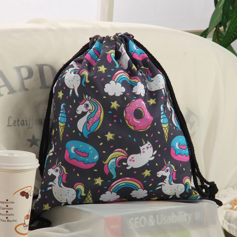 Jom Tokoy модная сумка на шнурке с принтом единорога Mochila Feminina рюкзак на шнурке Женский Повседневный Рюкзак для девочек 29037