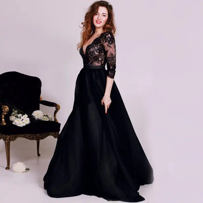 black long sleeve evening gown