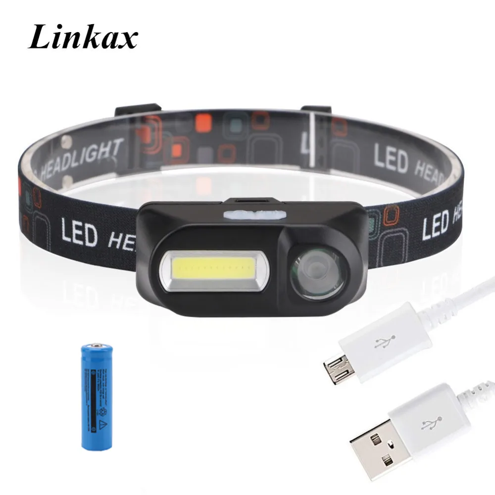 Goedkoop Mini Waterdichte XPE COB LED 6 mode Koplamp Koplamp USB Oplaadbare 18650 Batterij Head Light Lamp Zaklamp voor Outdoor