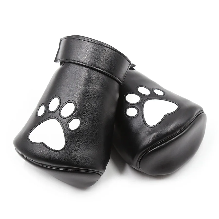 Padded Black Real Leather Fist Mitts Gloves 2 Pieces Restraints Bondage Lockable
