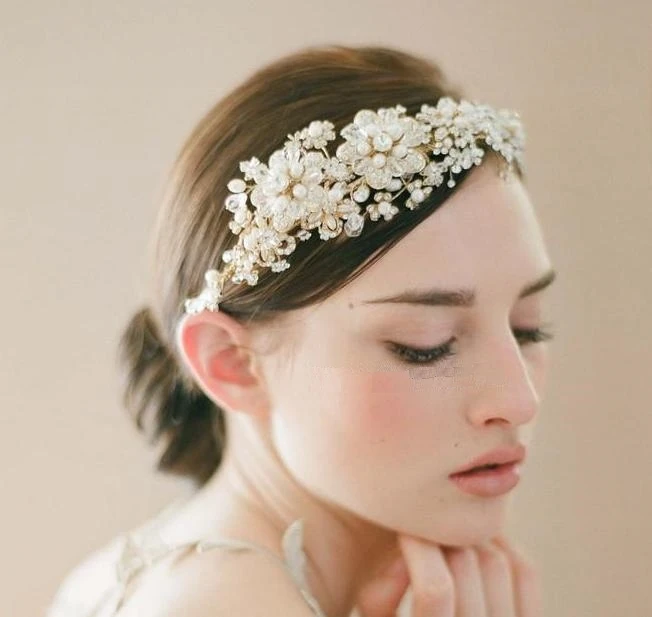 Повязка на голову с жемчугом и золотыми кристаллами для невесты|bridal tiara headband|tiara