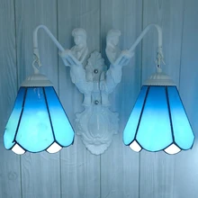 Creative Stained Glass Tiffany Mediterranean Simple LED lustre E27 mermaid wall lamp for lattice corridor aisle balcony cafe bar european mediterranean tiffany retro pendant light hallway cozy creative lamp bar corridor