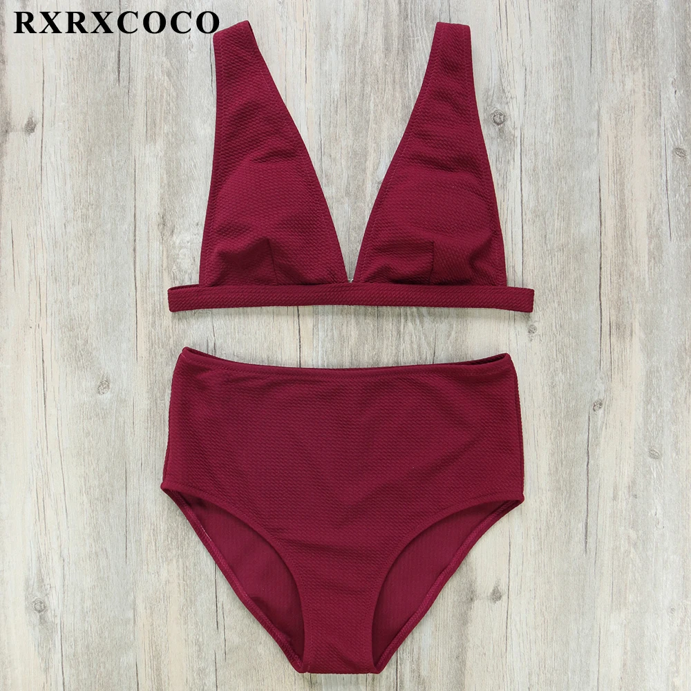 

RXRXCOCO 2018 Sexy High Waist Swimwear Women Bikini Push Up Swimsuit Bandage Bathing Suit Bikini Set Solid Summer Beachwear