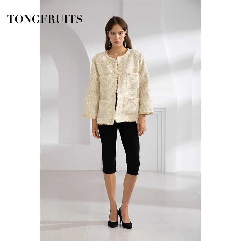 2019 Autumn Women Fashion Sequin Temperament Woven Fabric Long-sleeved Jacket Casual Pocket O-neck Woven Style Jacket Female