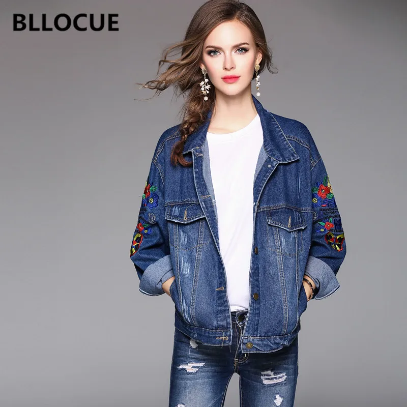 

BLLOCUE High quality Runway Women Denim Jacket Short Coat Luxury Embroidery 2018 Autumn Fashion Loose Short Coat