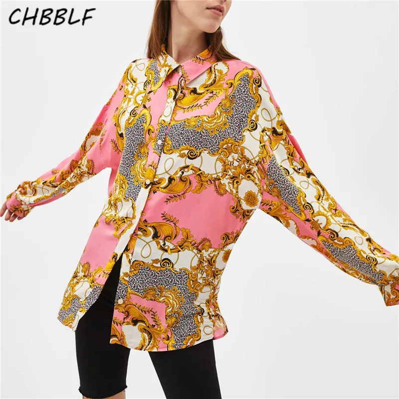 

CHBBLF women vintage style print blouse long sleeve turn down collar female casual shirts chic basic tops blusas XDL1829
