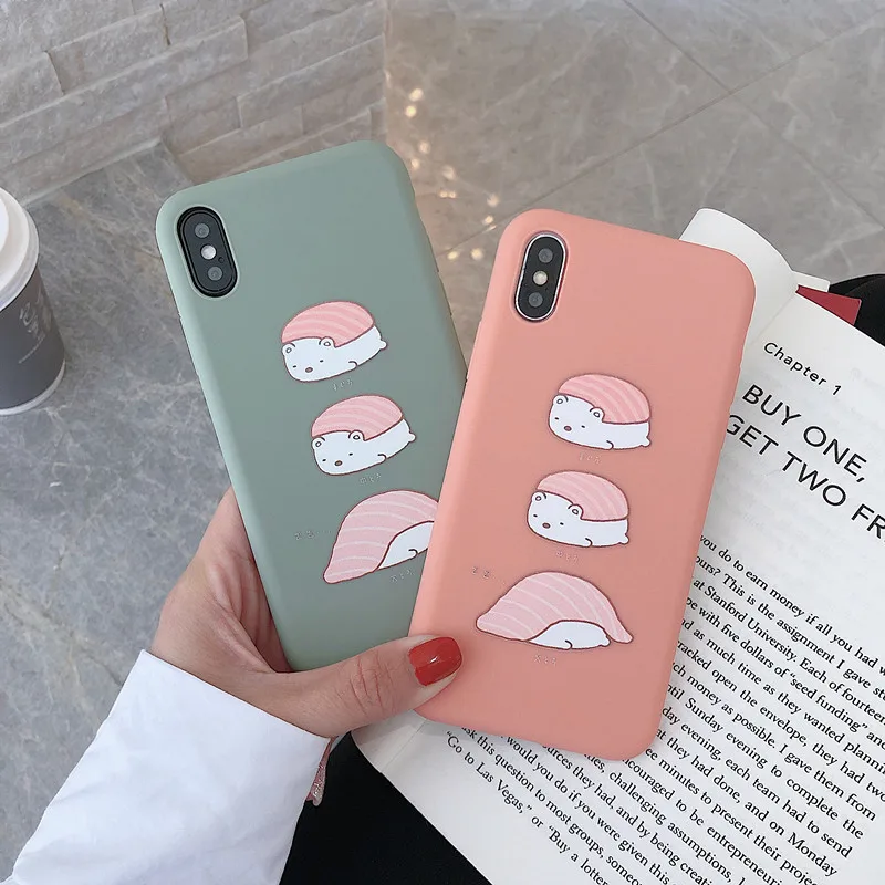 

BONVAN For iPhone X XR XS Max Case soft Cute salmon Protection Back Funda For iPhone 6 6s 7 8 Plus Phone Cover Coque
