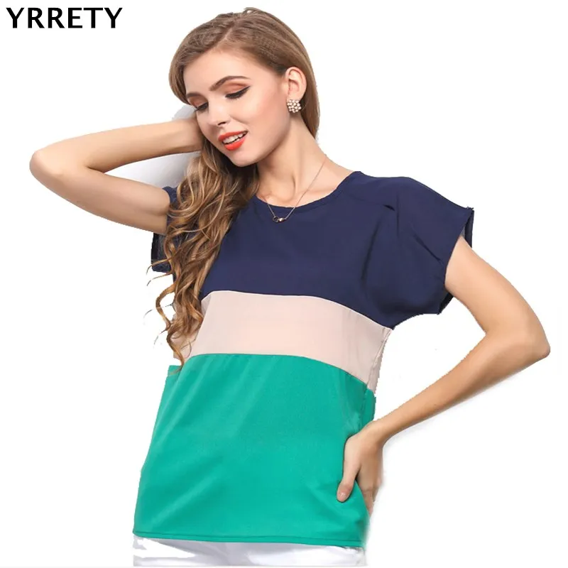 

YRRETY 2018 Women Tees Ladies Top Plus Size TShirt Stitching Short Sleeve Women Camisetas Tops Chiffon Tops Summer T Shirt