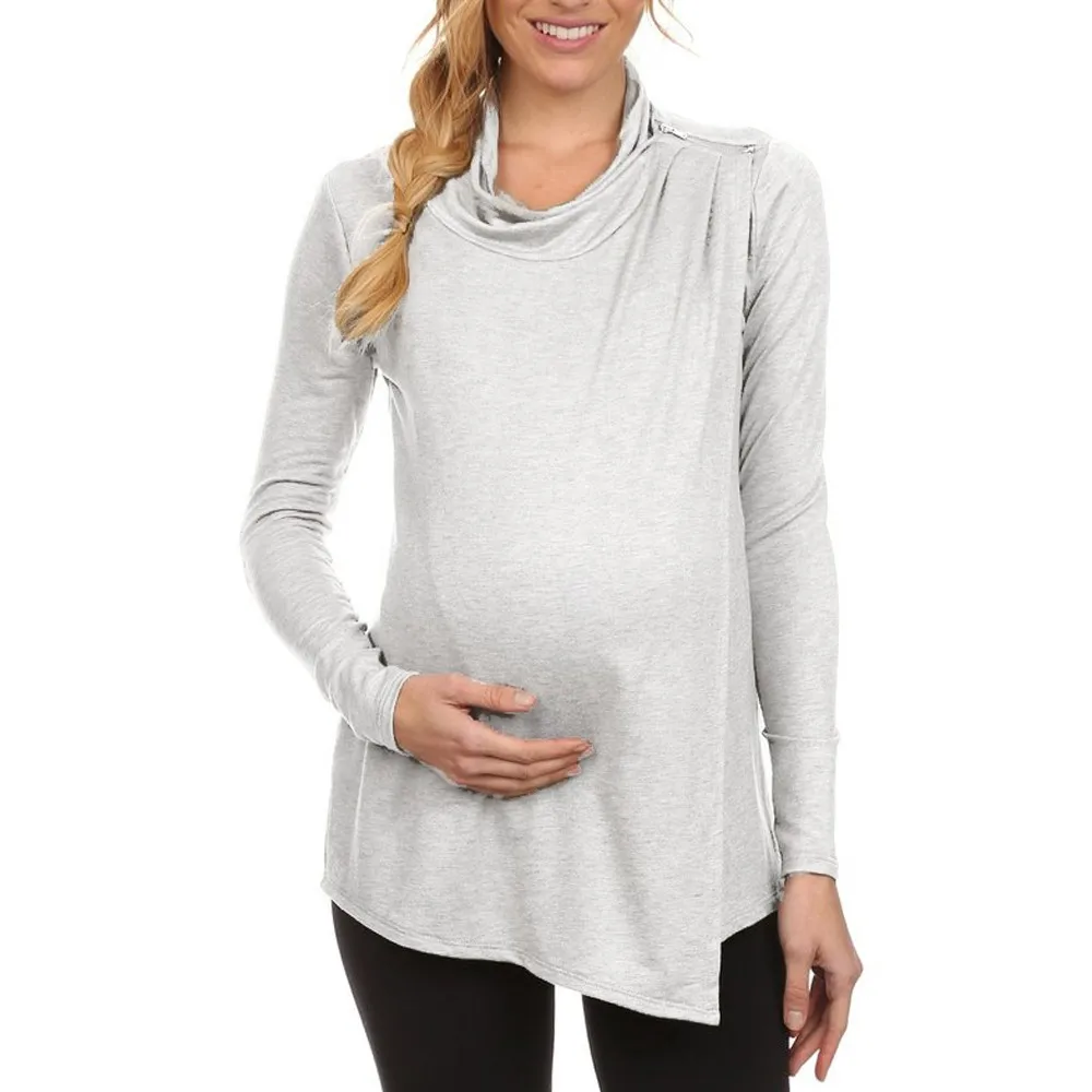 

TELOYUNY maternity breastfeeding tunic for pregnant women Long Sleeve Cowl Neck Side Open Nursing Tops T-shirts Z1017